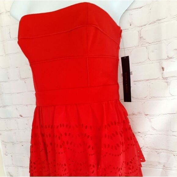 Brand NWT Cynthia Steffe Lipstick Red Strapless Bustier Top Dress 0/XS MSRP $345 - Picture 2 of 6